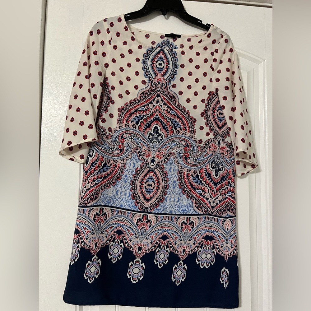 3/4 Sleeve Elegant Paisley Print Dress - Multicolor